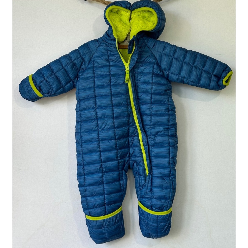 Snozu Bunting Suit Hooded Sherpa Lined Footed Baby 3/6M Blue Cozy Winter Snow